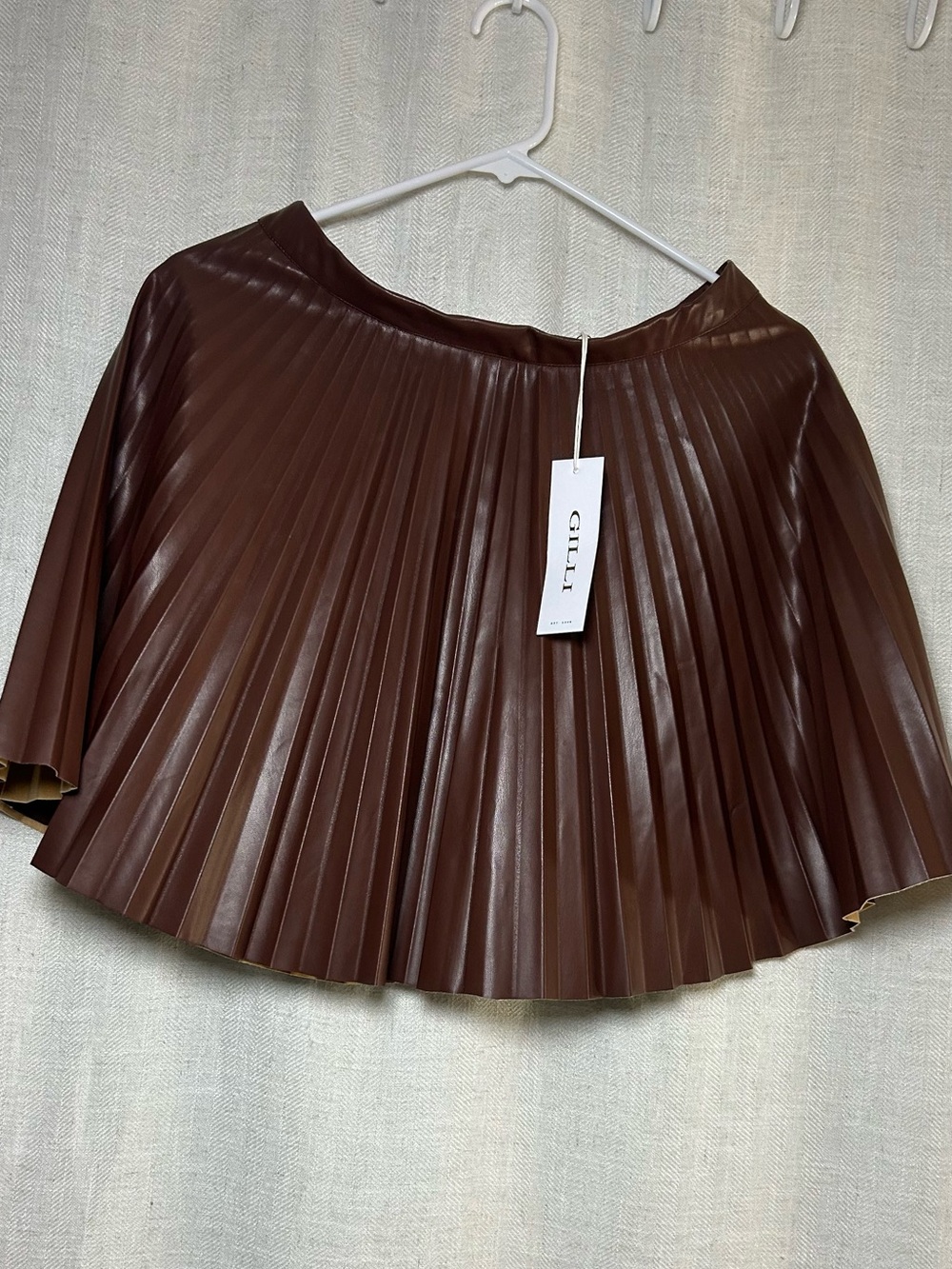 GILLI Chocolate Brown Pleated Faux Leather Skater Skirt